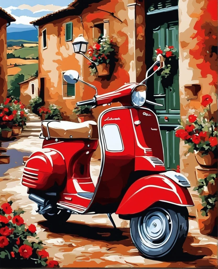 Renkli Baskılı Sayılarla Boyama Hobi Seti: Kırmızı Motosiklet