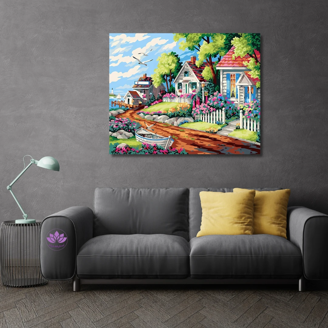 Sayılarla Boyama Hobi Seti Renkli Baskılı : Sahildeki Ev