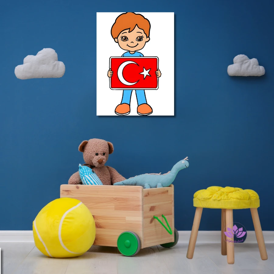 Çocuklar İçin Renkli Baskılı Sayılarla Boyama Hobi Seti (30x40 cm): Minik Ellerle Bayrak Aşkı-2