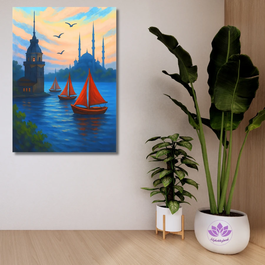 Sayılarla Boyama Hobi Seti Renkli Baskılı: İstanbul Manzarası