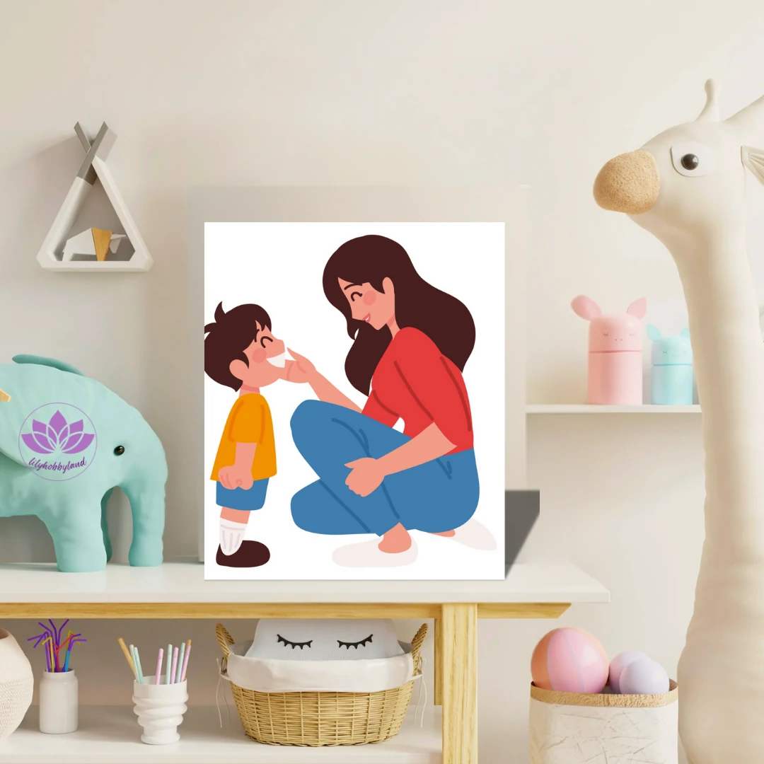 Çocuklar için Renkli Baskılı Sayılarla Boyama Hobi Seti: Anne ve Oğul Sevgisi