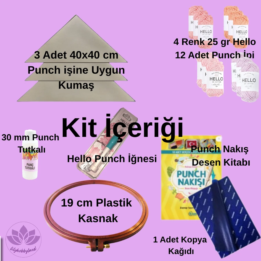 Punch Nakış Başlangıç Seti – 4 Renk İplikli, Kumaşlı, Kasnaklı, İğneli Tam Set (Yeni Başlayanlar İçin)