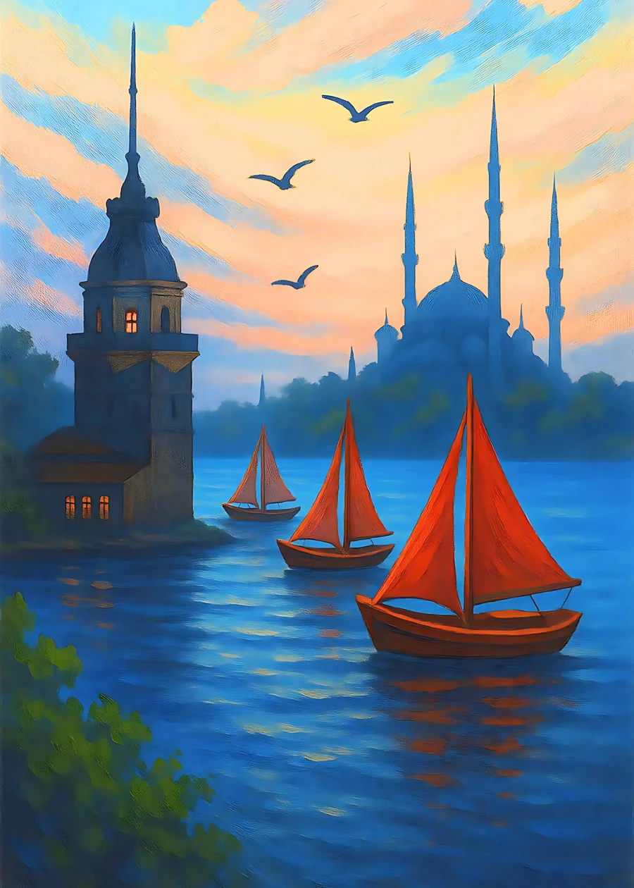 Sayılarla Boyama Hobi Seti Renkli Baskılı: İstanbul Manzarası