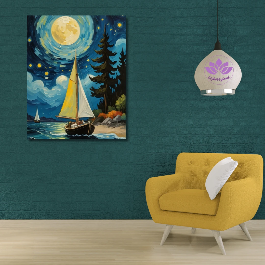 Sayılarla Boyama Hobi Seti Renkli Baskılı: Yıldızlı Gecedeki Yelkenli