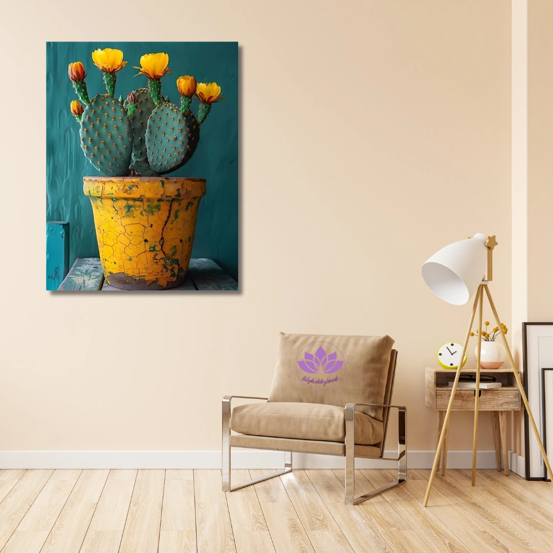 Sayılarla Boyama Hobi Seti Renkli Baskılı: Saksıda Kaktüs 3