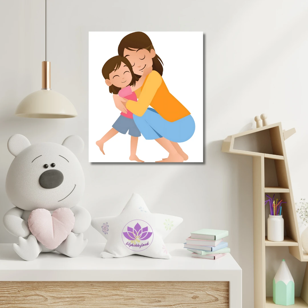 Çocuklar için Renkli Baskılı Sayılarla Boyama Hobi Seti: Anne Kız Sevgisi