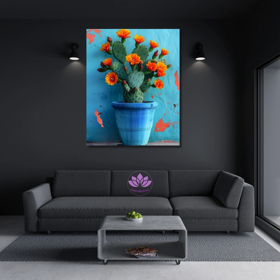 Sayılarla Boyama Hobi Seti Renkli Baskılı: Saksıdaki Kaktüs 2