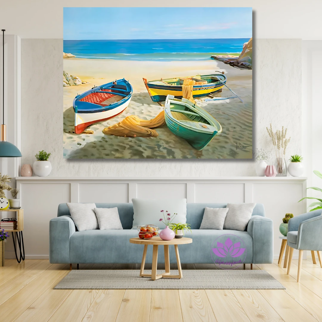 Sayılarla Boyama Hobi Seti Renkli Baskılı: Sahildeki Tekneler