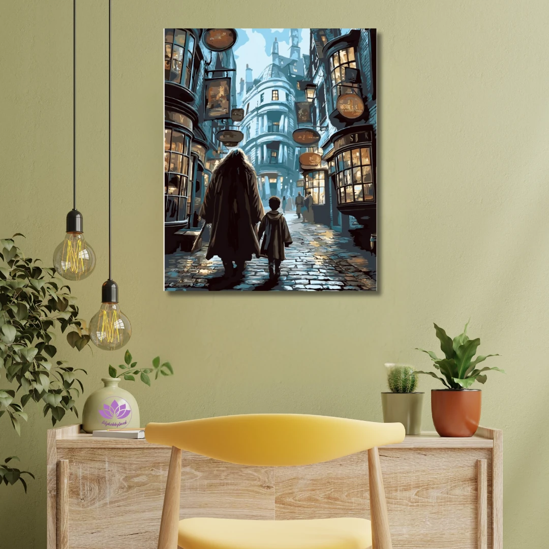 Sayılarla Boyama Seti Kasnağa Gerili: Sihir Yolu-Harry Potter Diagon Yolu Büyücüler Sokağı