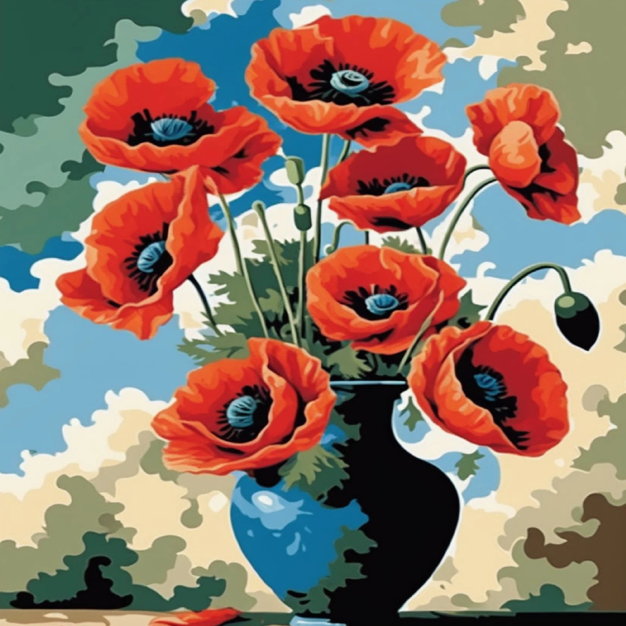 Renkli Baskılı Sayılarla Boyama Hobi Seti:  Vazodaki Gelincik