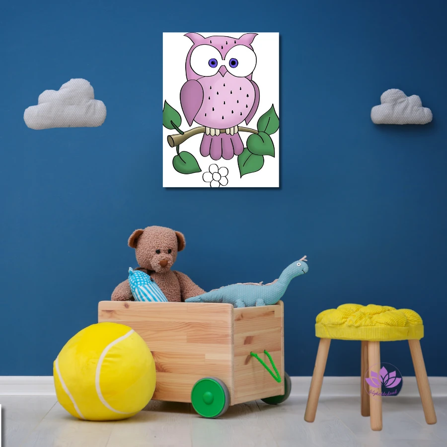 Çocuklar için Renkli Baskılı Sayılarla Boyama Hobi Seti: Baykuş