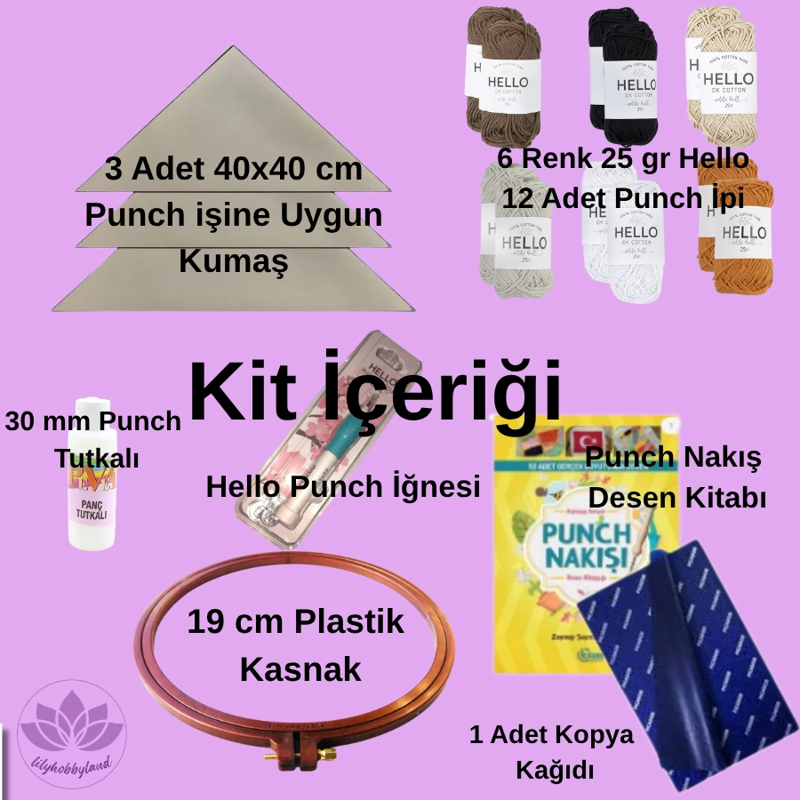 Punch Nakış Başlangıç Seti – 6 Renk İplikli, Kumaşlı, Kasnaklı, İğneli Tam Set (Yeni Başlayanlar İçin)