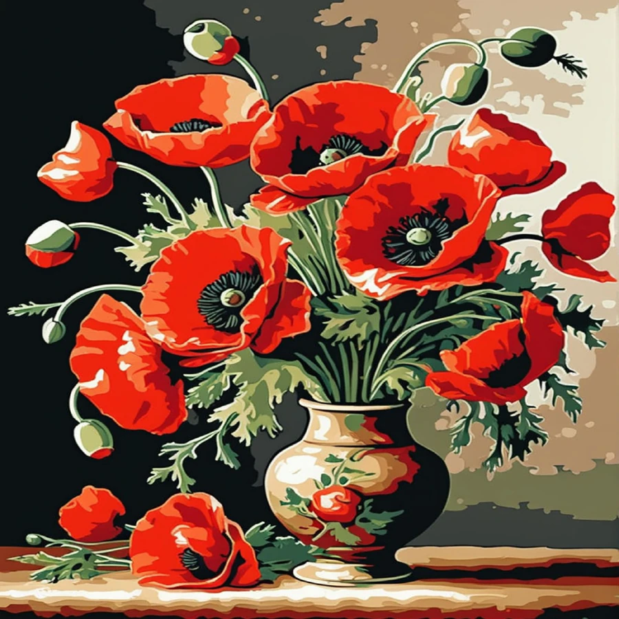 Renkli Baskılı Sayılarla Boyama Hobi Seti:  Vazodaki Gelincik 3