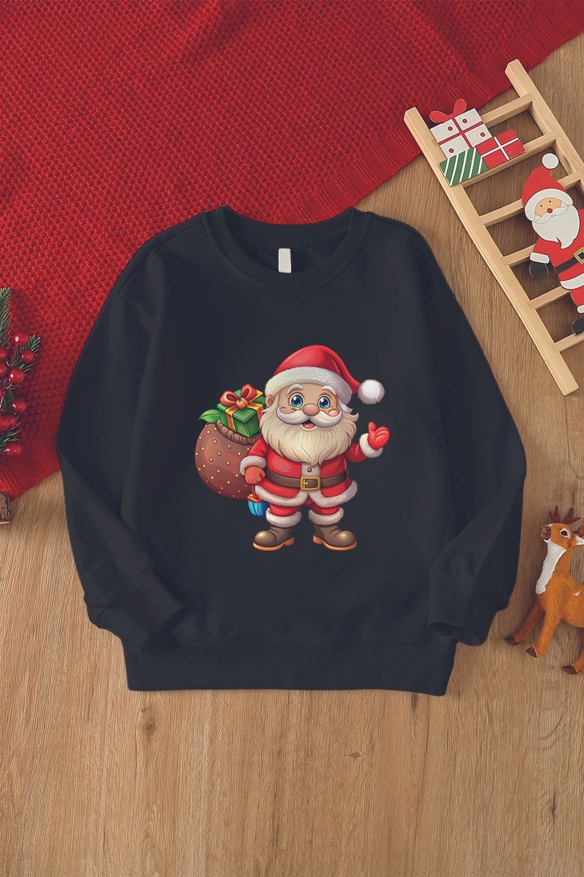 Tarz Noel Baba Baskılı Oversize Çocuk Sweatshirt 23080