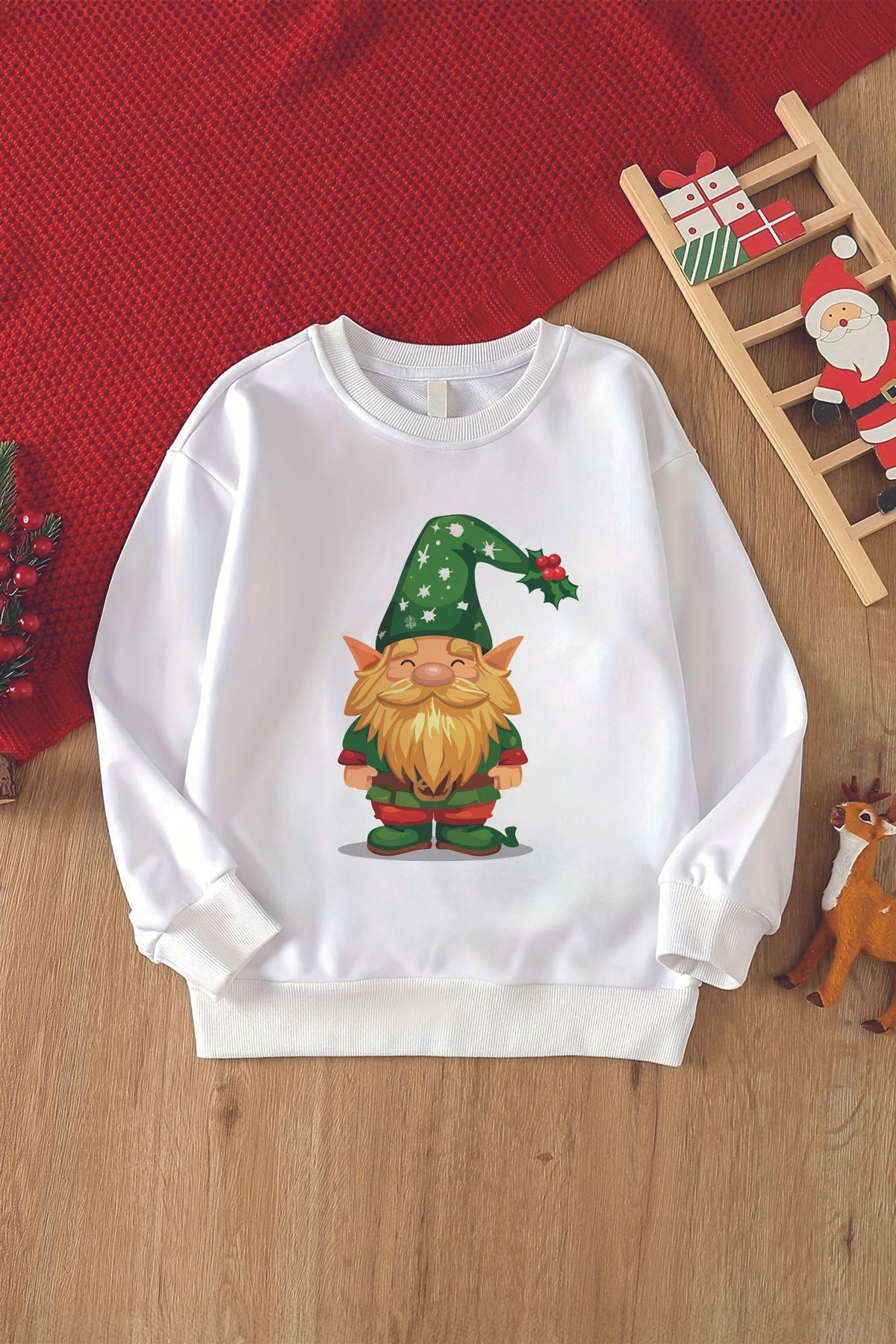 Christmas Sevimli Yeşil Cüce Adam Baskılı Çocuk Sweatshirt 23127