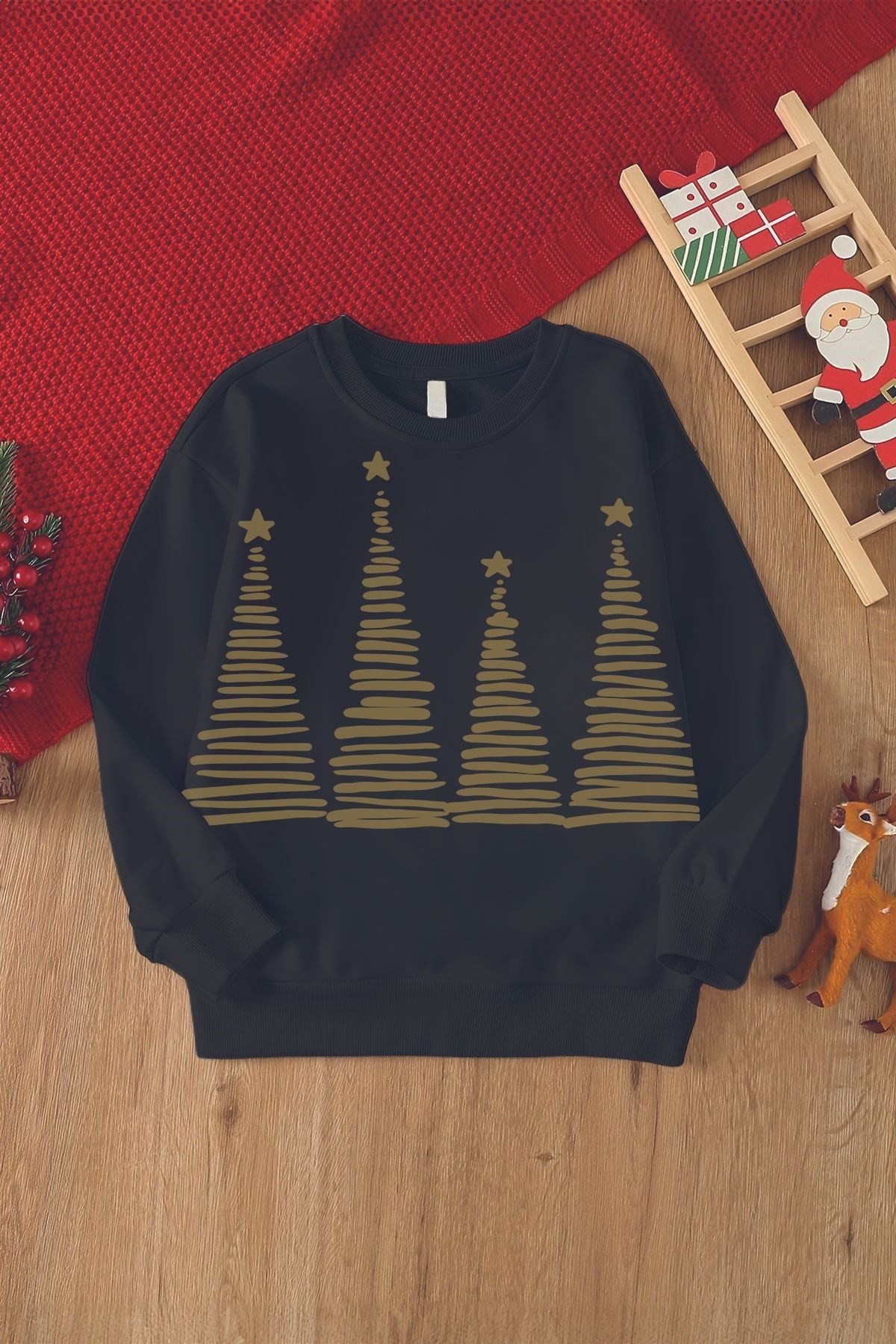 Christmas Süslü Çamlar Baskılı Çocuk Sweatshirt 23186