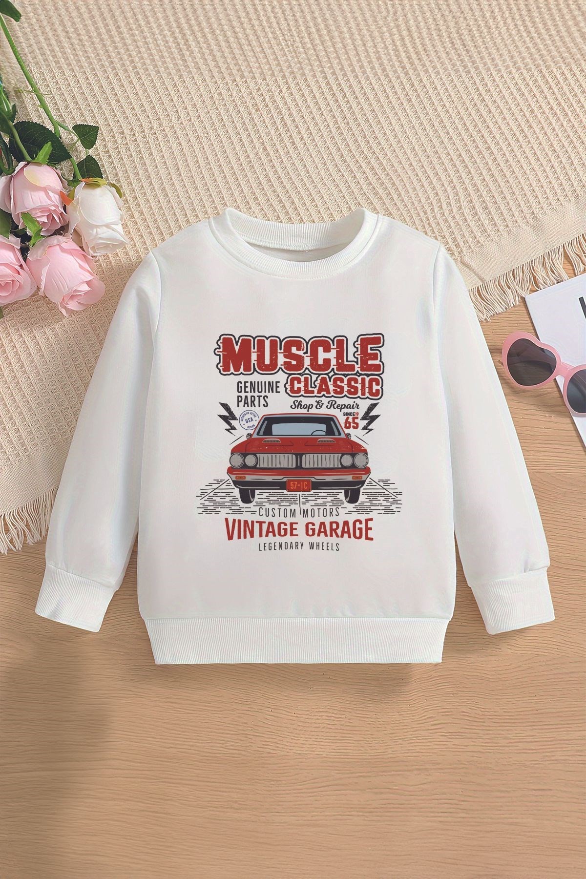 Premium Classıc Vıntage Garage Baskılı Oversize Çocuk Sweatshirt 12677