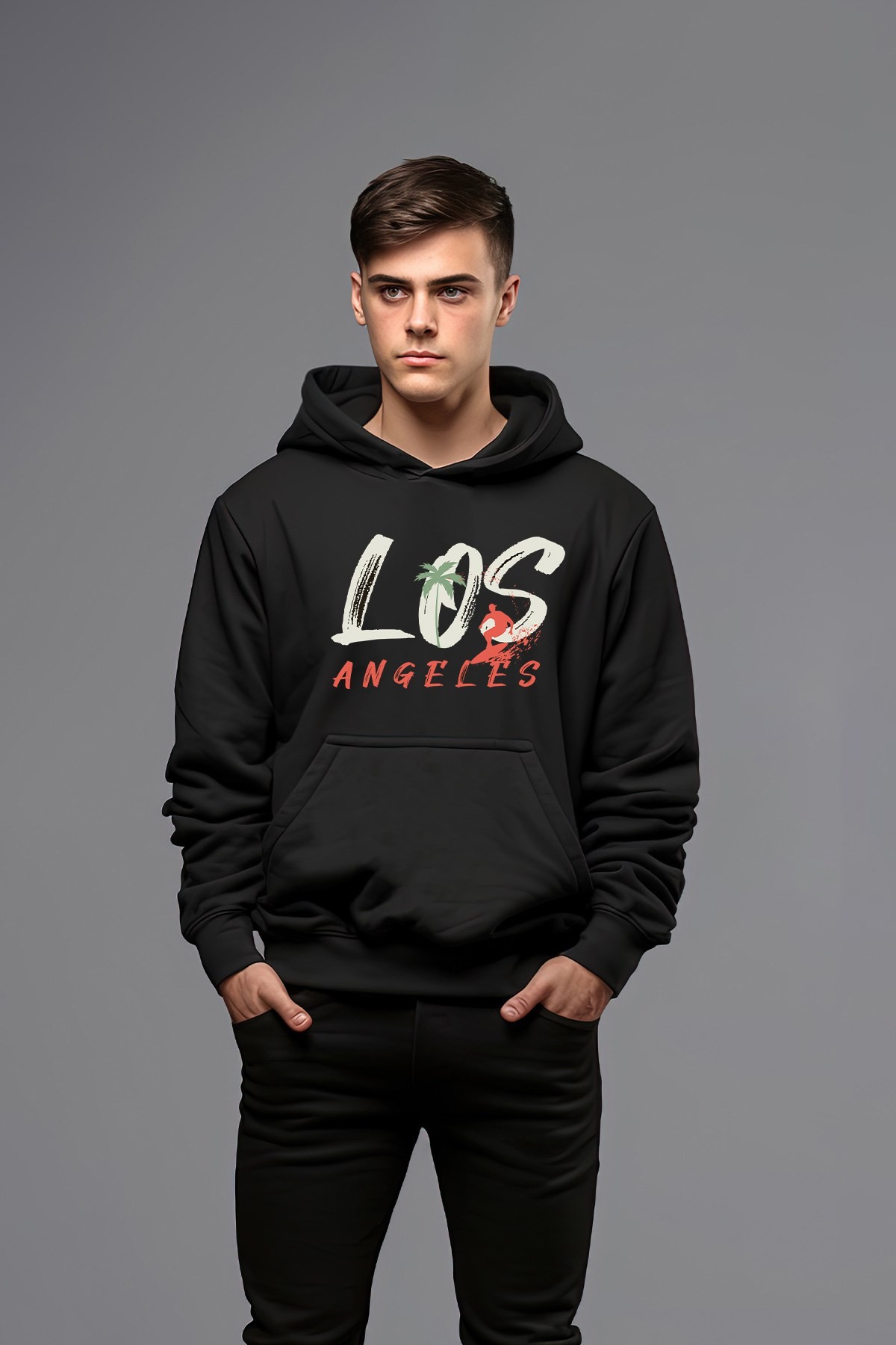 Los Angeles Tarz Kapşonlu Erkek Sweatshirt