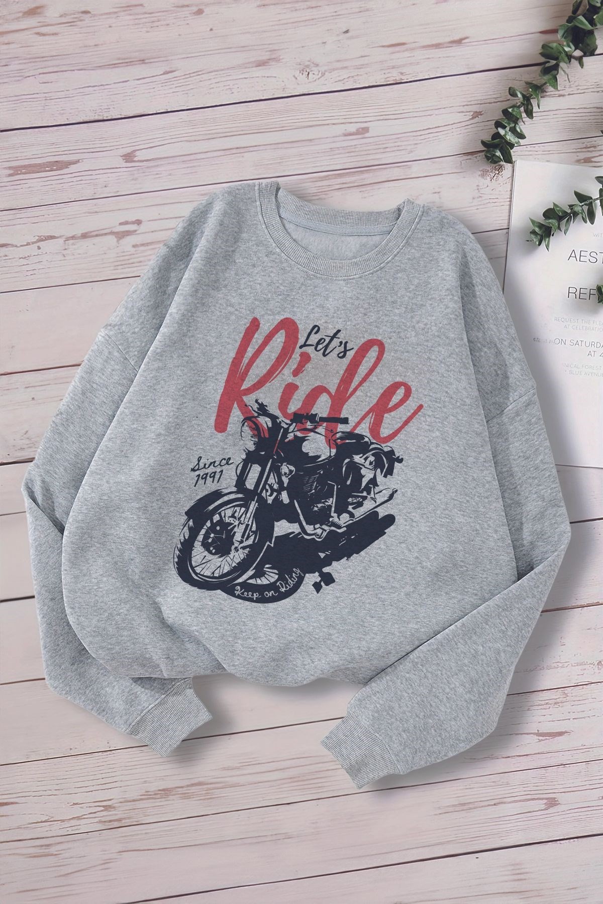 Yeni Sezon Let's Ride Yazılı Motosiklet Baskılı Oversize Kapüşonlu Çocuk Sweatshirt 13605