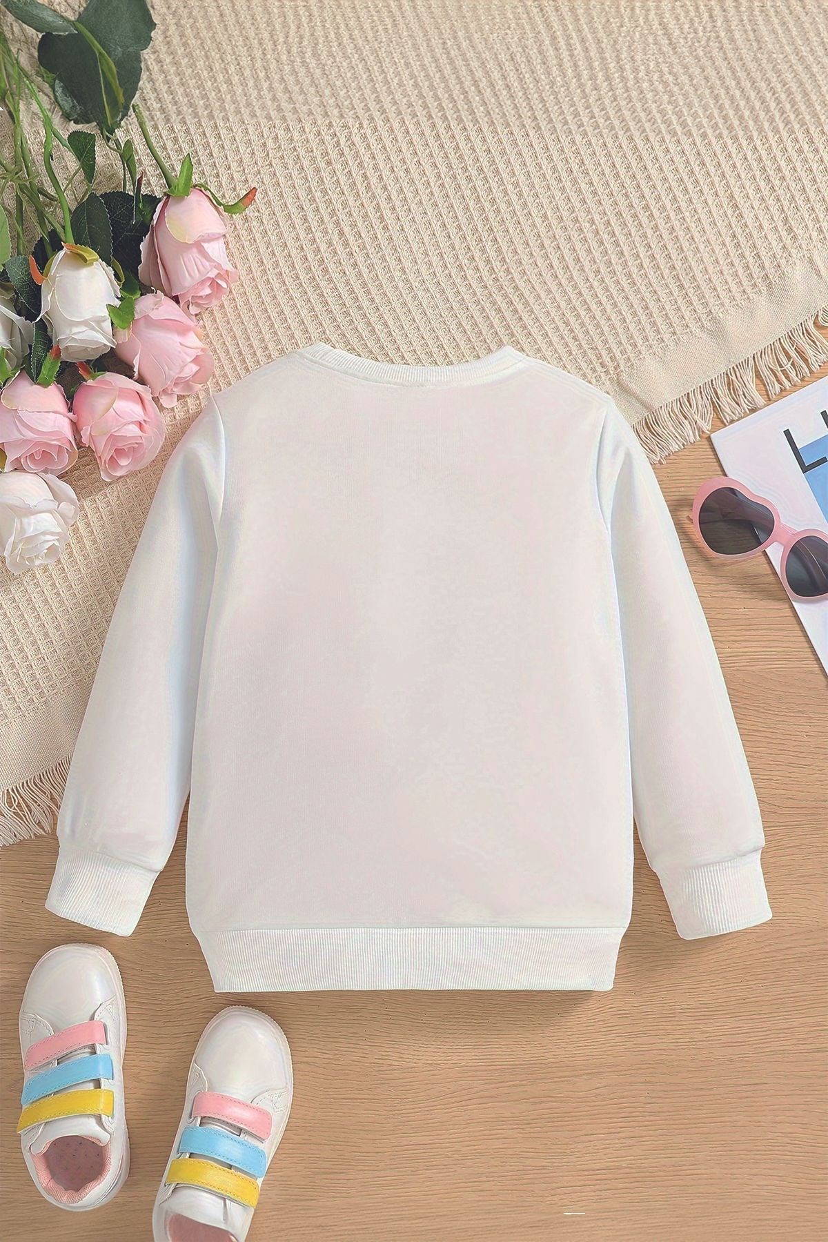 Yeni Sezon Tatilci Kedicik Baskılı Oversize Kapüşonlu Çocuk Sweatshirt 14645