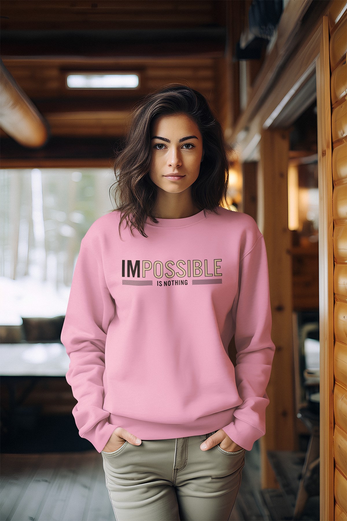 İmpossıble Baskılı Tarz Kadın Bisiklet Yaka Sweatshirt