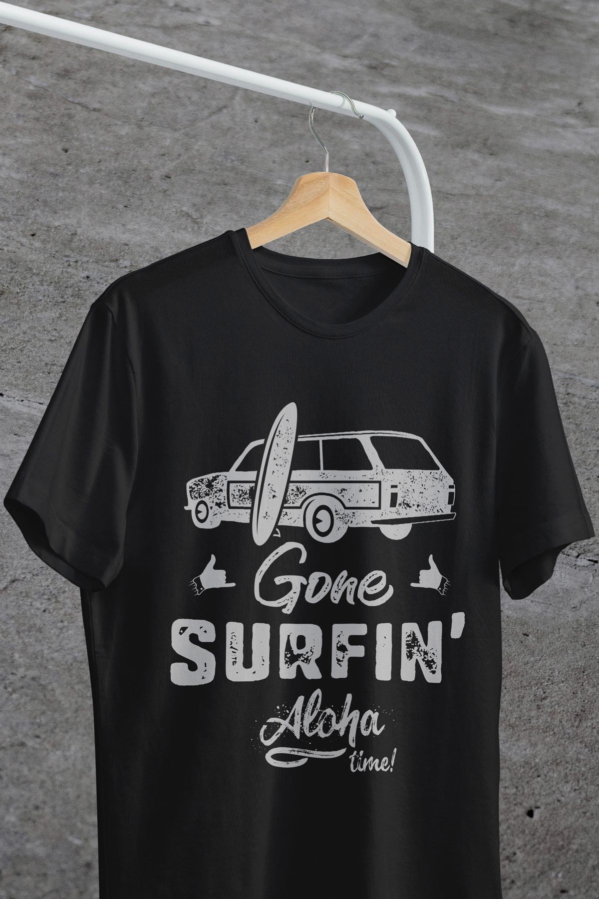 Gone Surfing Yazılı Araba Baskılı Oversize Tişört