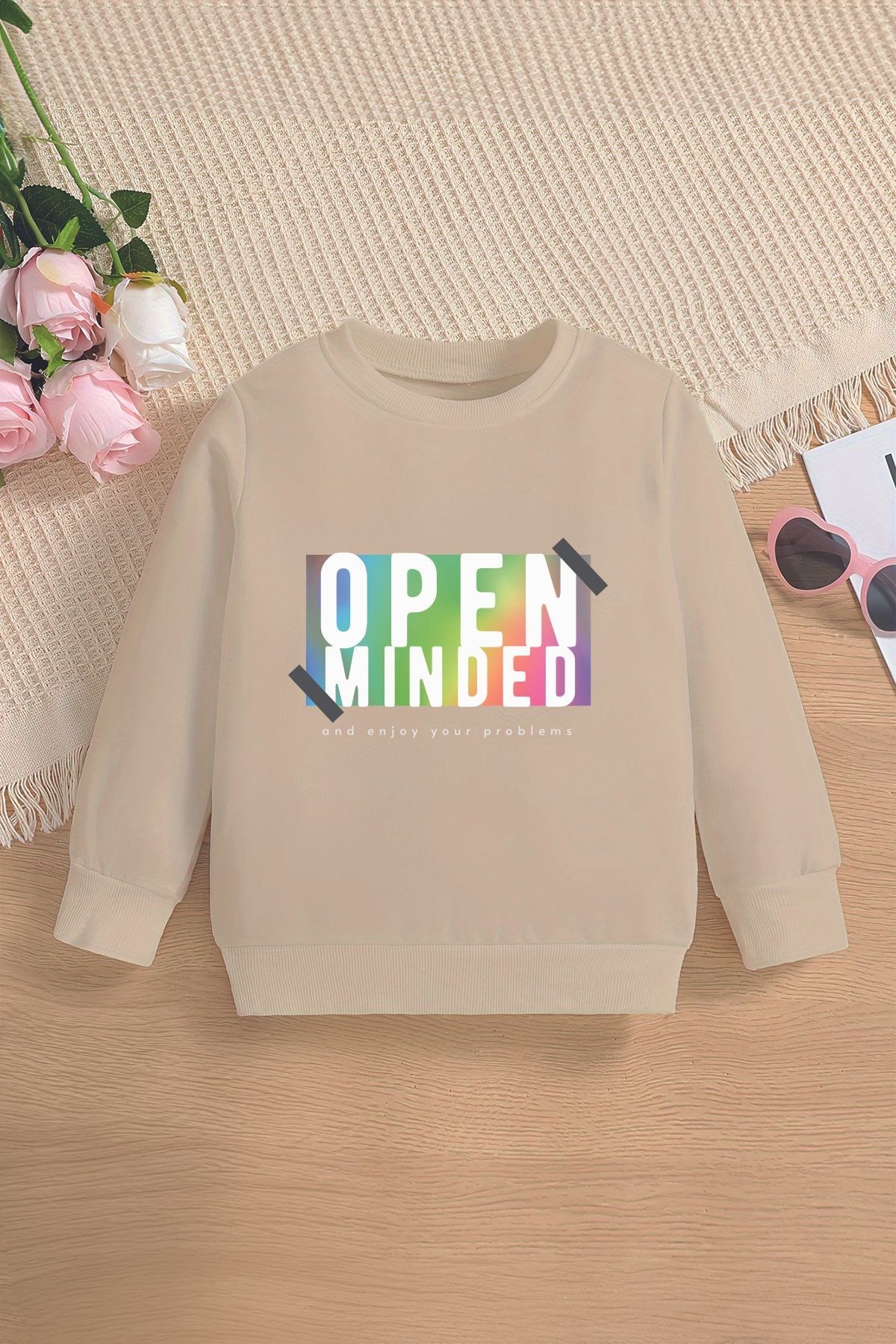 Tarz Open Mind Neon Renkli Baskılı Oversize Kapüşonlu Çocuk Sweatshirt 14559