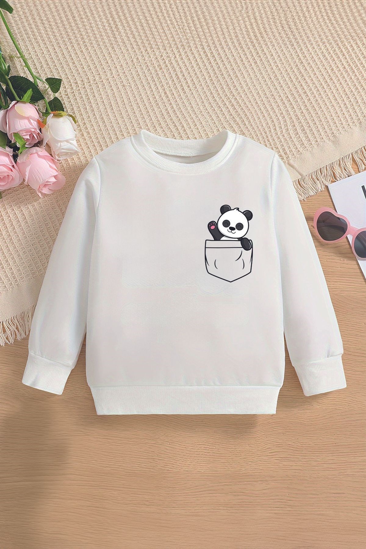 Premium Cep Panda Baskılı Oversize Çocuk Sweatshirt 12681