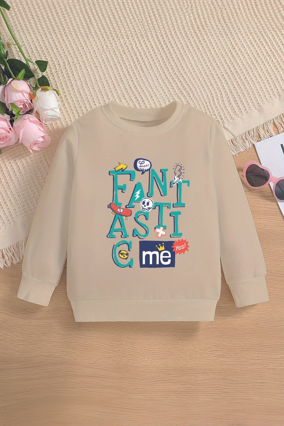 Trend Fantastic Yazılı İskelet Baskılı Oversize Kapüşonlu Çocuk Sweatshirt 14594