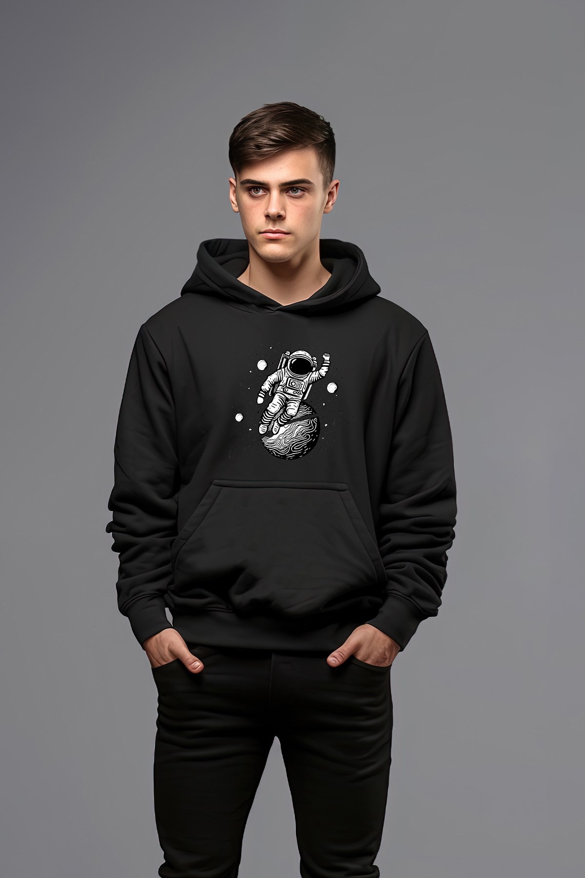 Pamuklu Uçan Astronot Kapşonlu Kapşonlu Erkek Sweatshirt