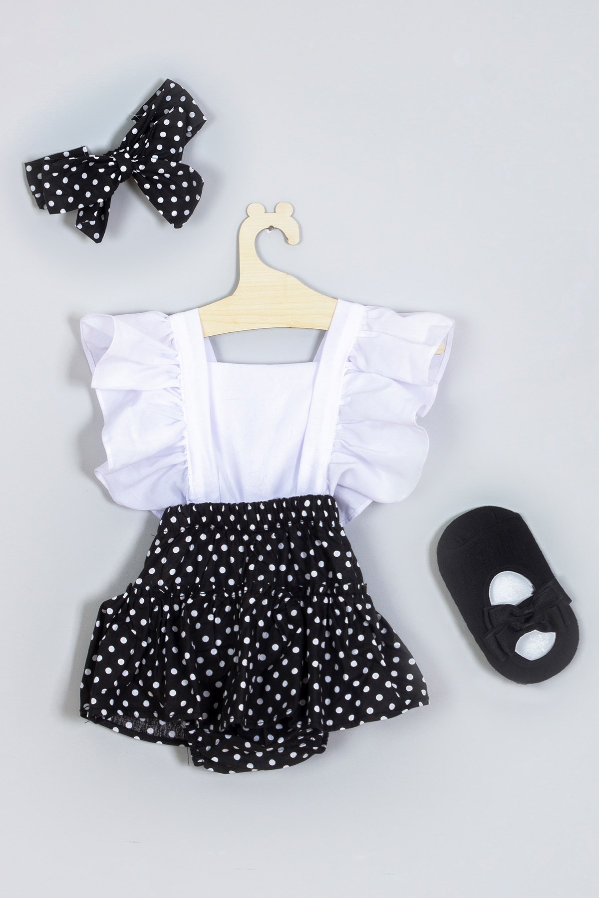 Fırfırlı Puantiyeli Babet Çorap Set