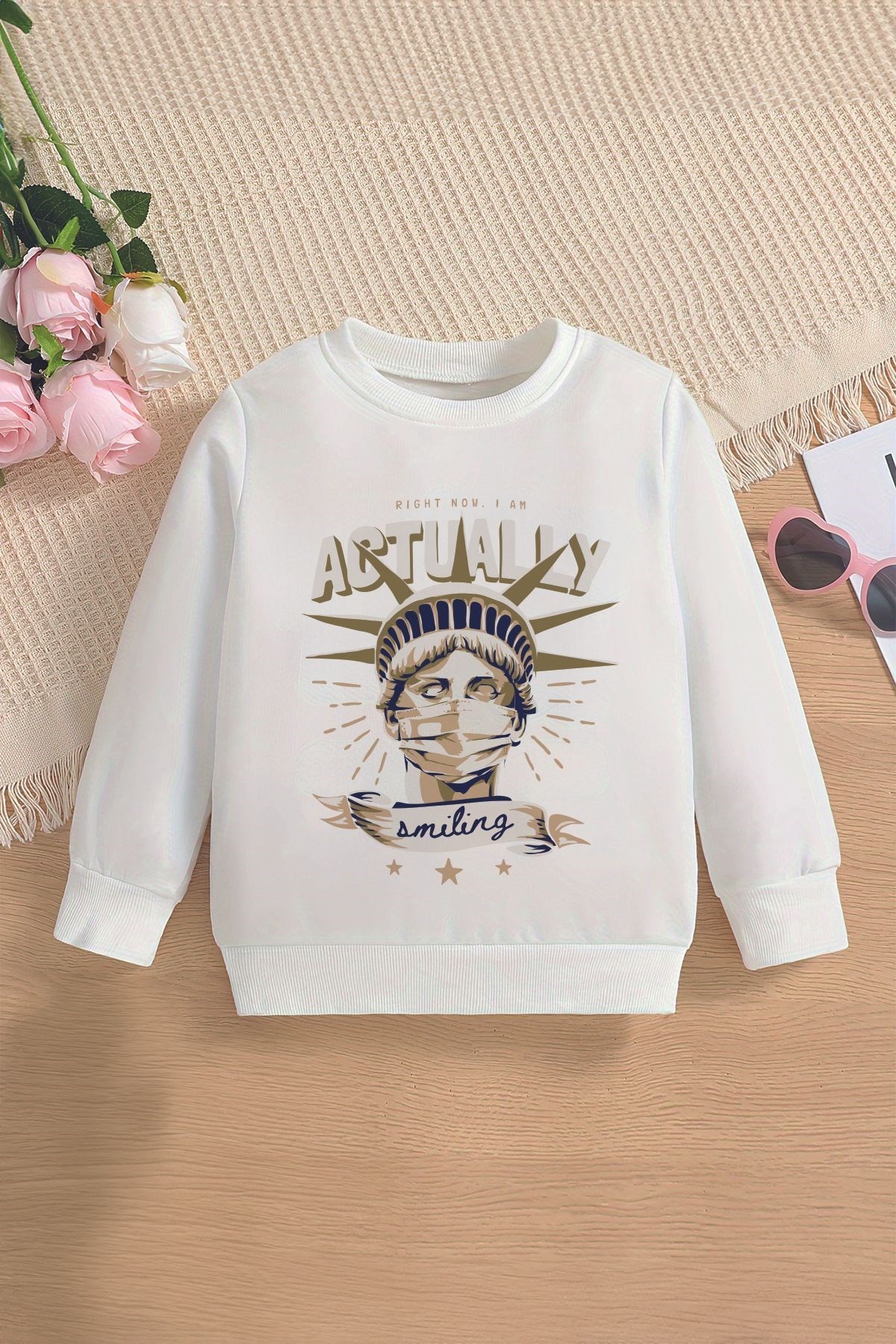 Yeni Sezon Maskeli Özgürlük Heykeli Baskılı Baskılı Oversize Kapüşonlu Çocuk Sweatshirt 14635