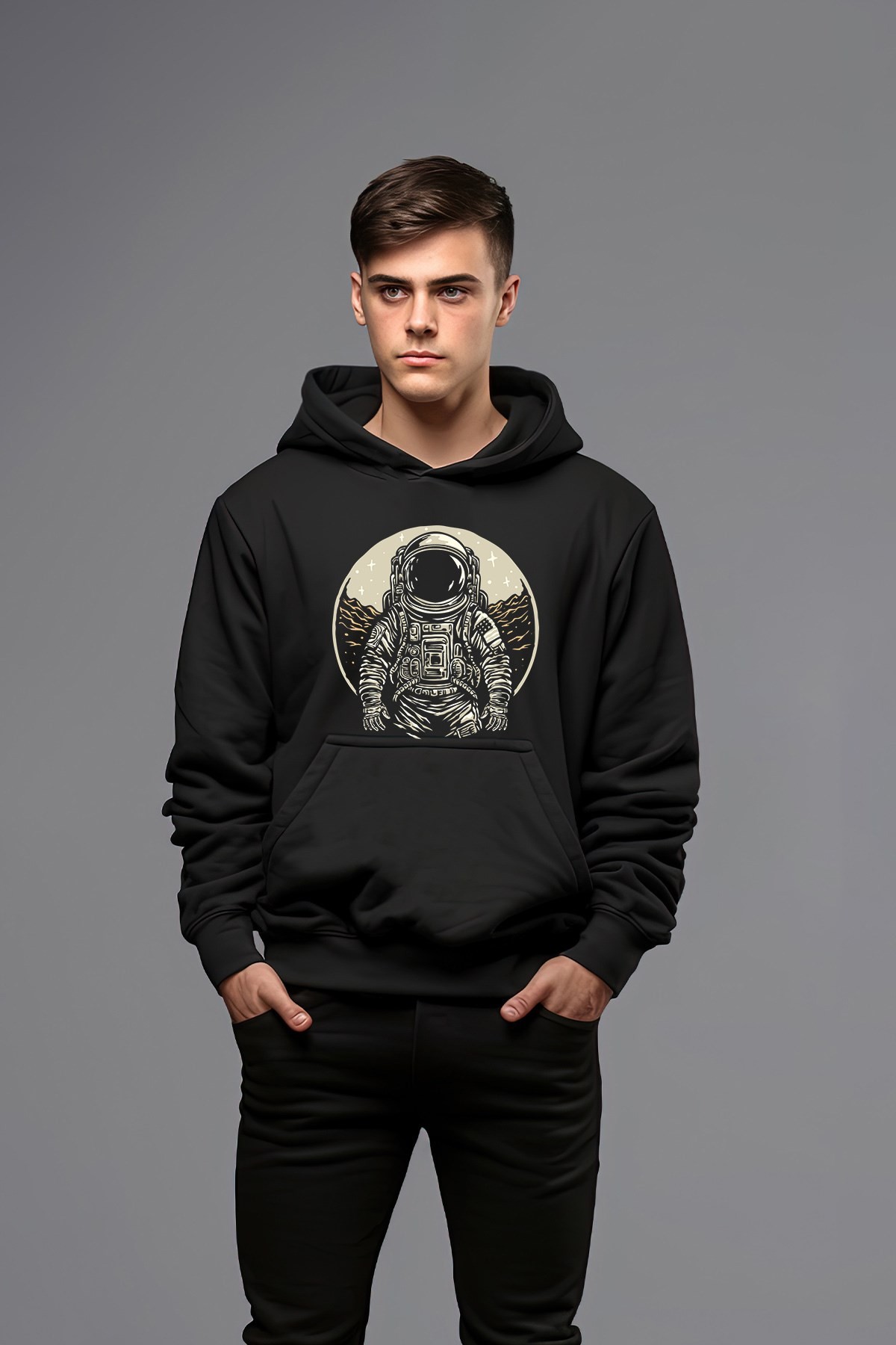 Pamuklu Astronot Dünyası Erkek Kapşonlu Sweatshirt