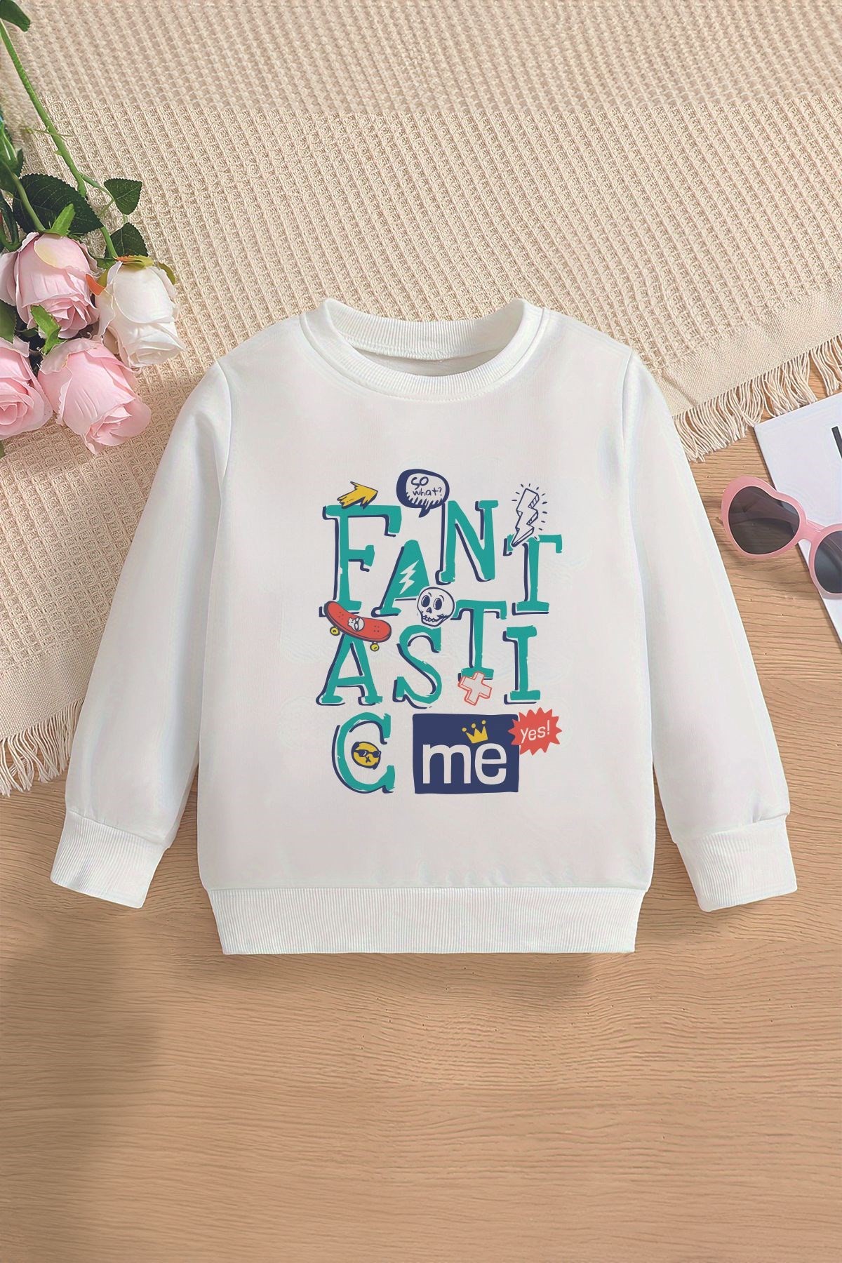 Trend Fantastic Yazılı İskelet Baskılı Oversize Kapüşonlu Çocuk Sweatshirt 14594