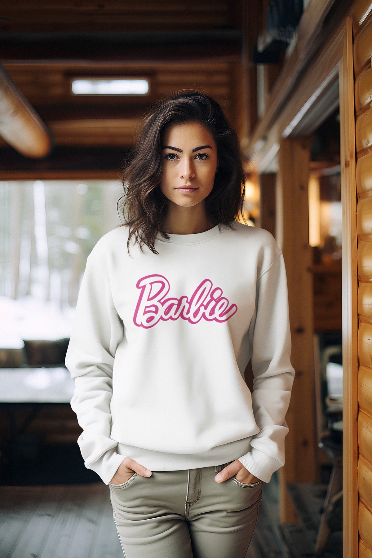 Barbie Baskılı Tarz Kadın Bisiklet Yaka Sweatshirt