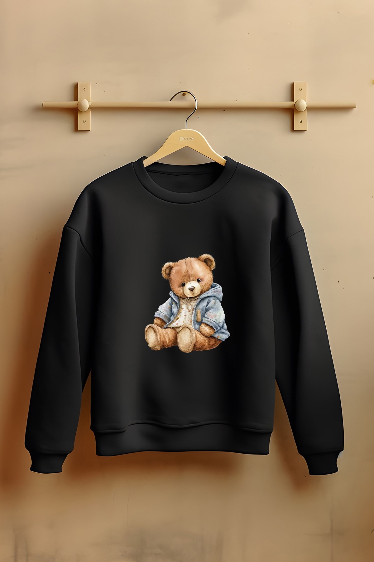 Unısex Watercolor Hırkalı Bear Tarz Sweatshirt