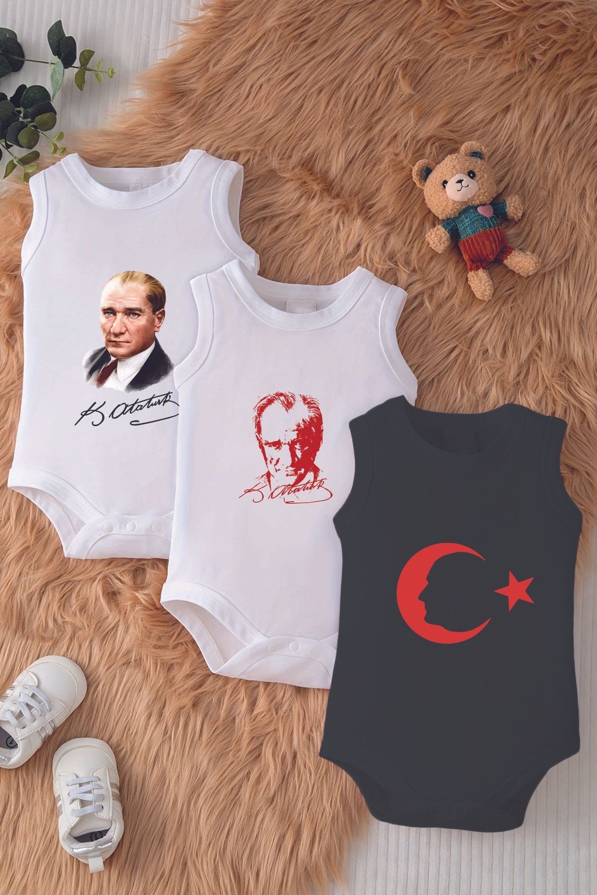 Atatürk Bayrak Konsept Baskılı Pamuklu Çıtçıtlı Body 10053-10052-10054