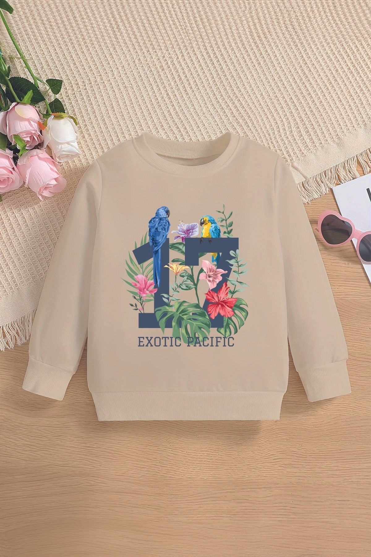 Premium Egzotik Pasifik Canlıları Baskılı Oversize Çocuk Sweatshirt 12784