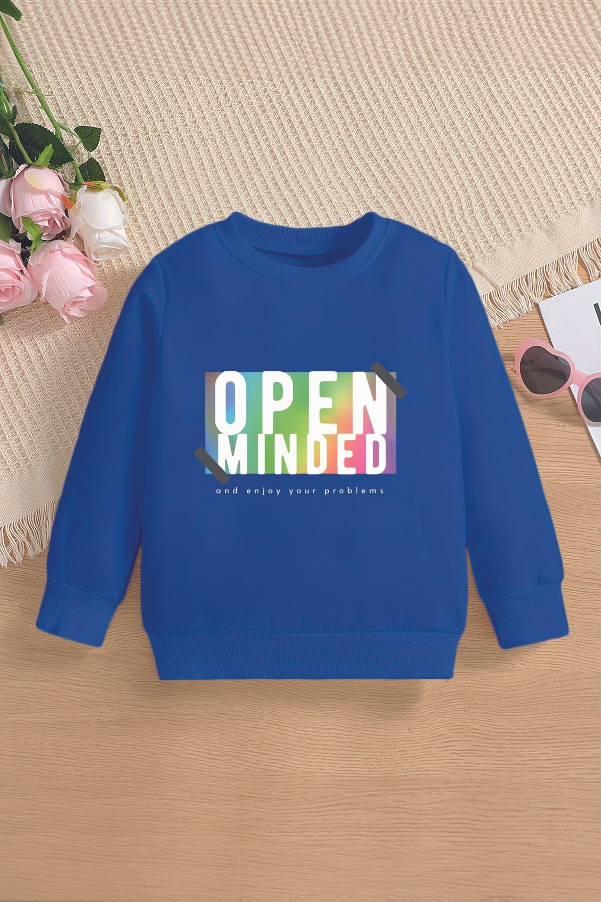 Tarz Open Mind Neon Renkli Baskılı Oversize Kapüşonlu Çocuk Sweatshirt 14559