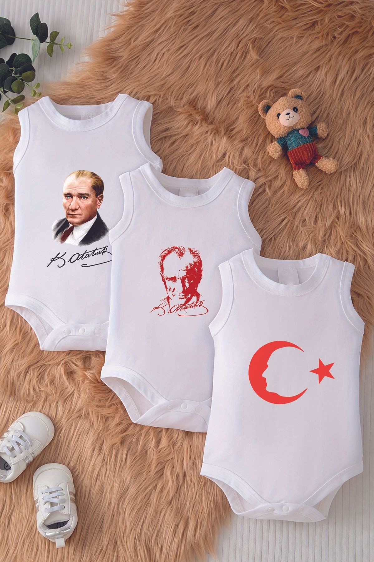 Atatürk Bayrak Konsept Baskılı Pamuklu Çıtçıtlı Body 10053-10052-10054