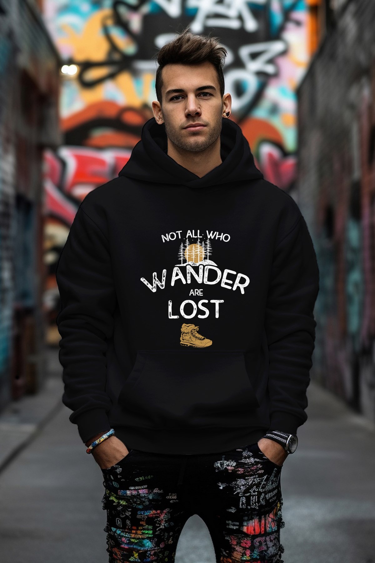 Wander Lost Baskılı Rahat Kesim Oversize Sweatshirt