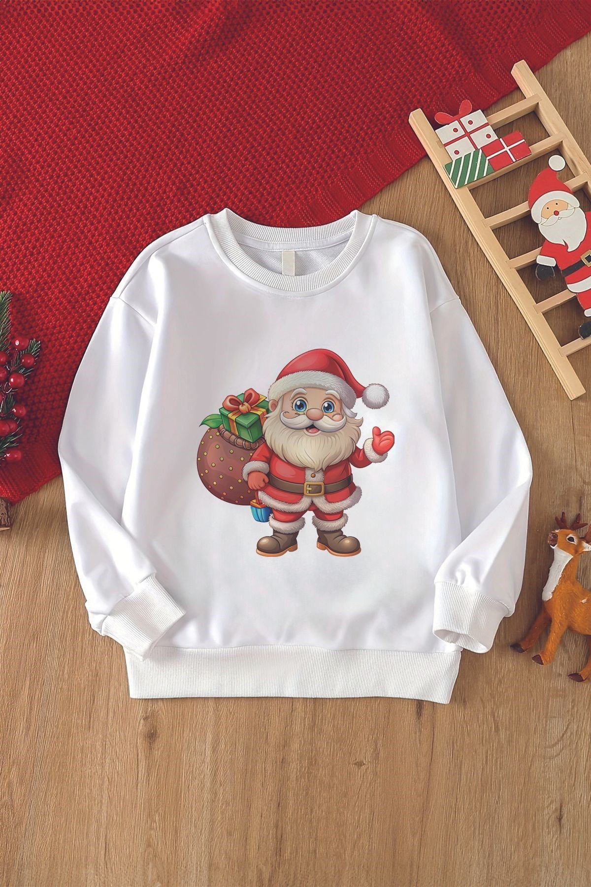 Tarz Noel Baba Baskılı Oversize Çocuk Sweatshirt 23080