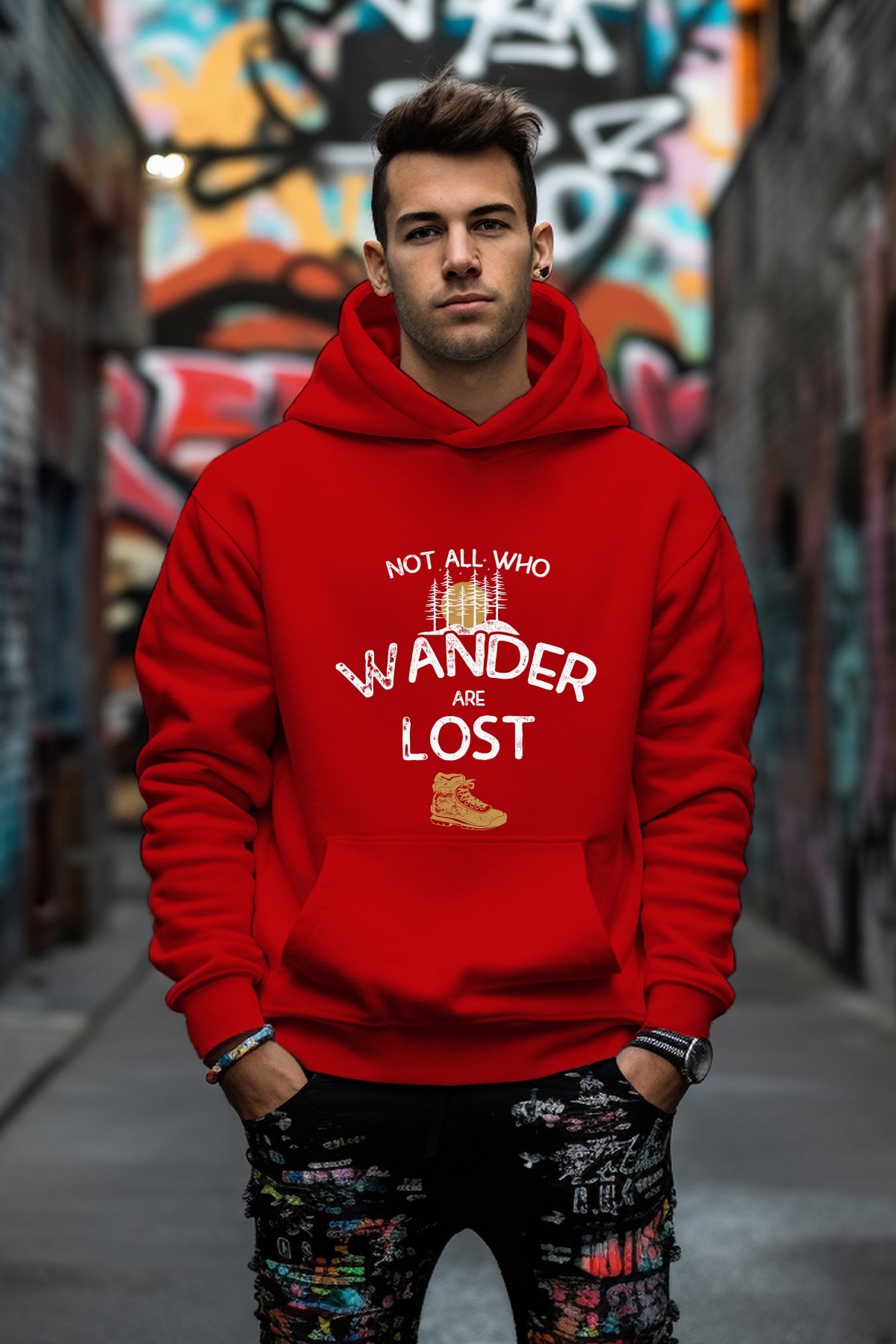 Wander Lost Baskılı Rahat Kesim Oversize Sweatshirt