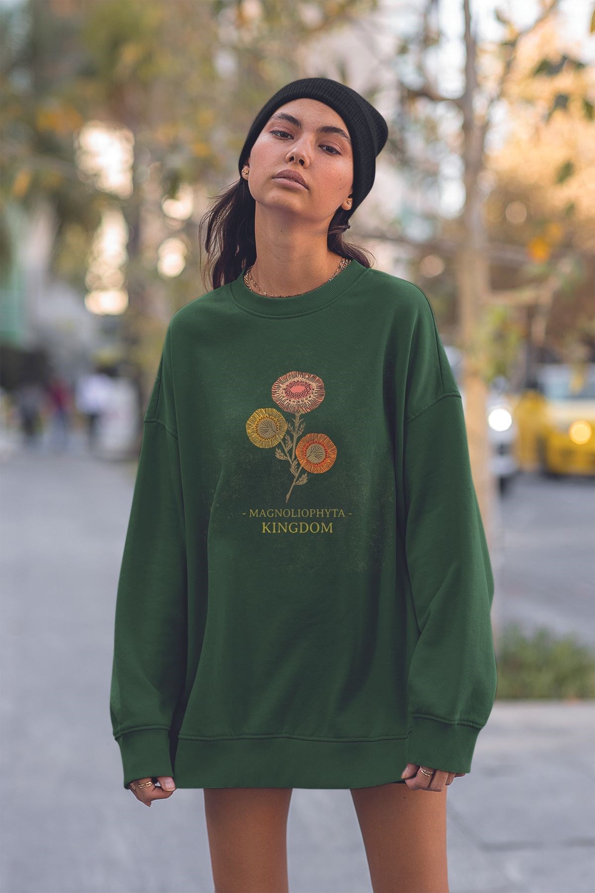 Yeni Sezon Magnolıophyta Kingdom Baskılı Oversize Sweatshirt 23041