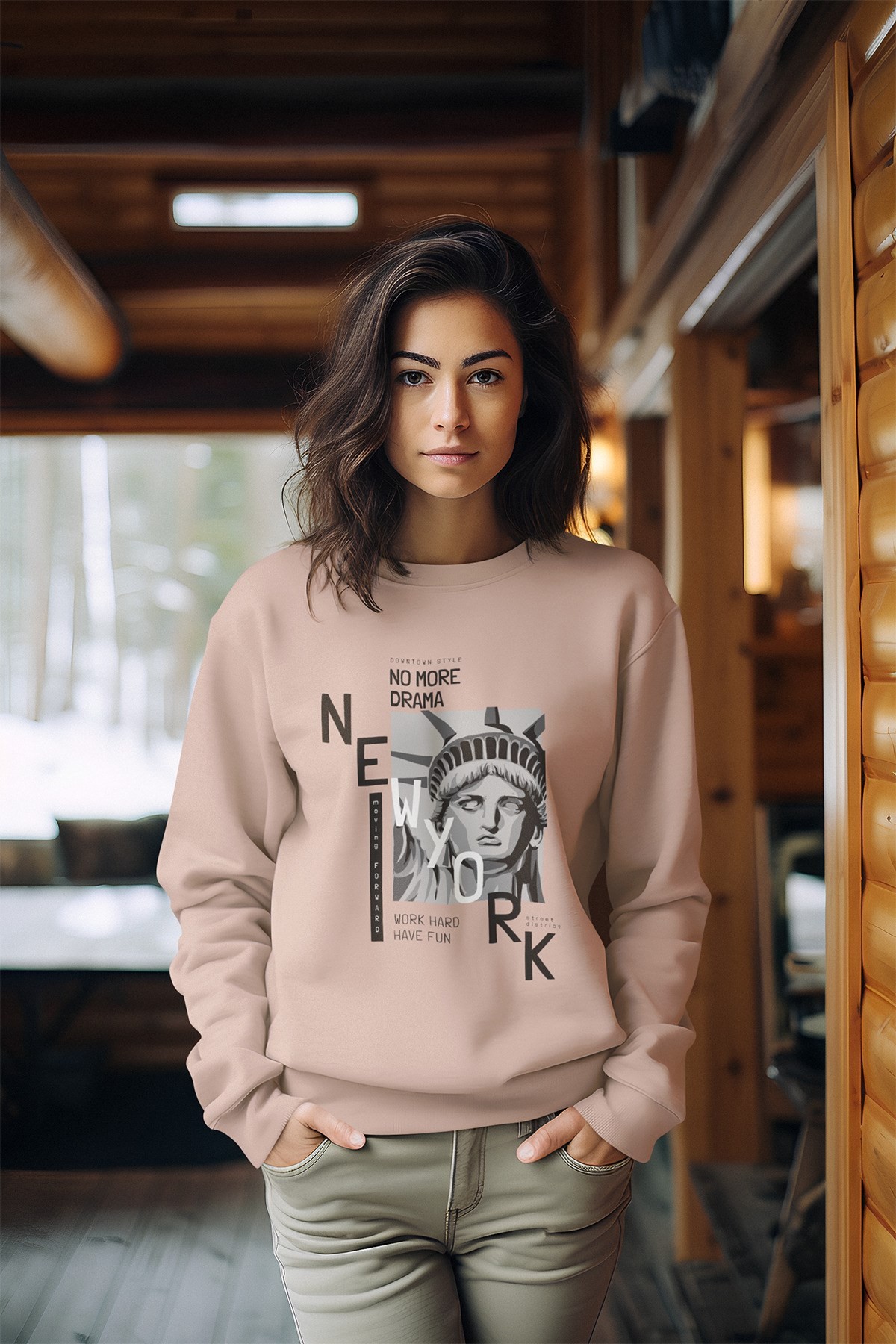 Premium New Newyork Baskılı Tarz Kadın Bisiklet Yaka Sweatshirt