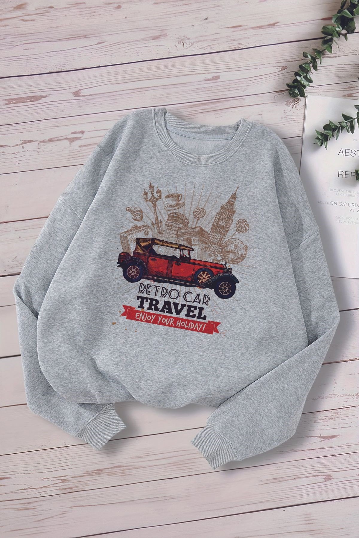 Premium Retro Car Traveller Oversize Çocuk Sweatshirt 13043