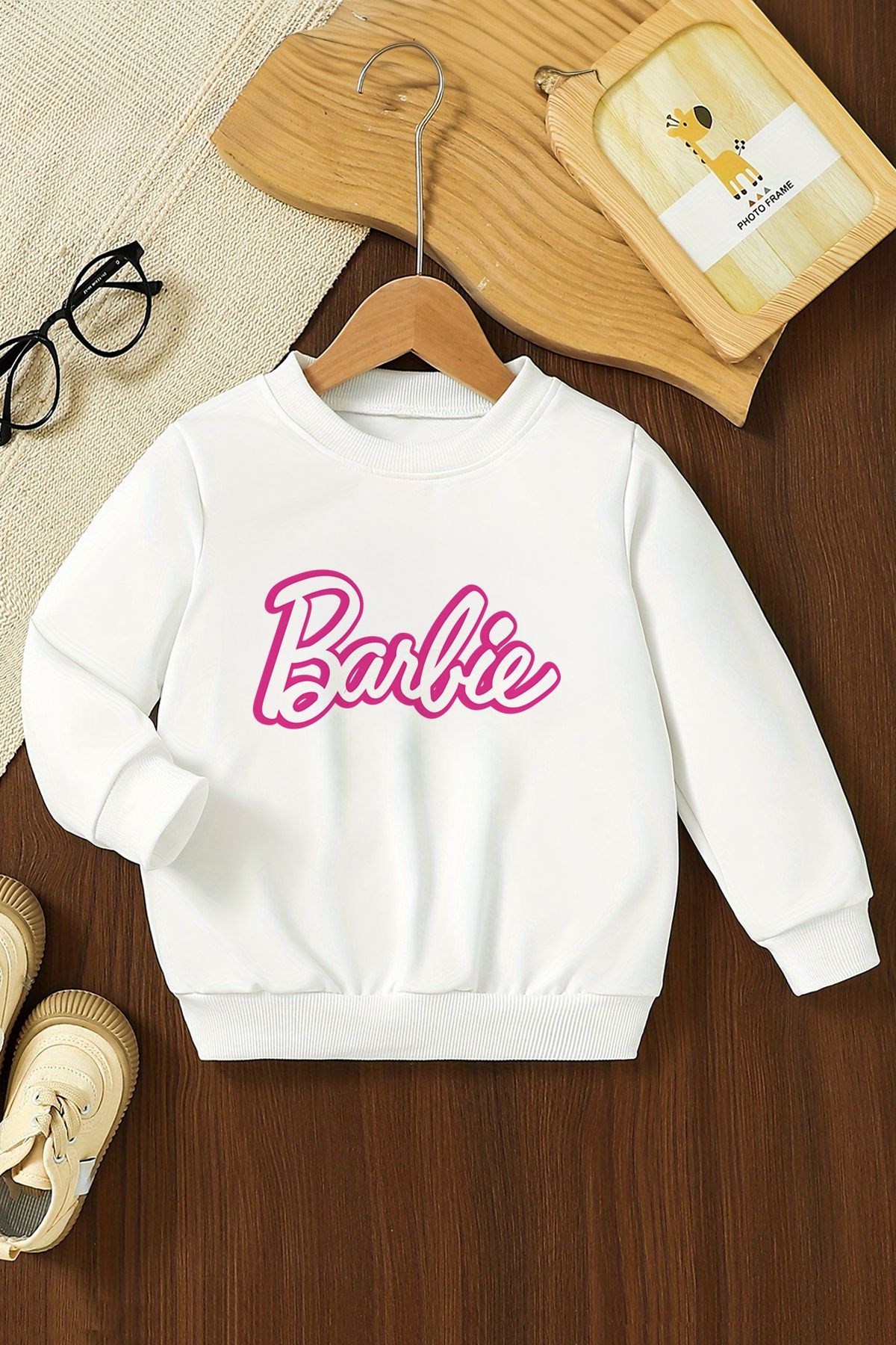 Yeni Sezon Cep Barbie Baskılı Oversize Çocuk Sweatshirt 10065