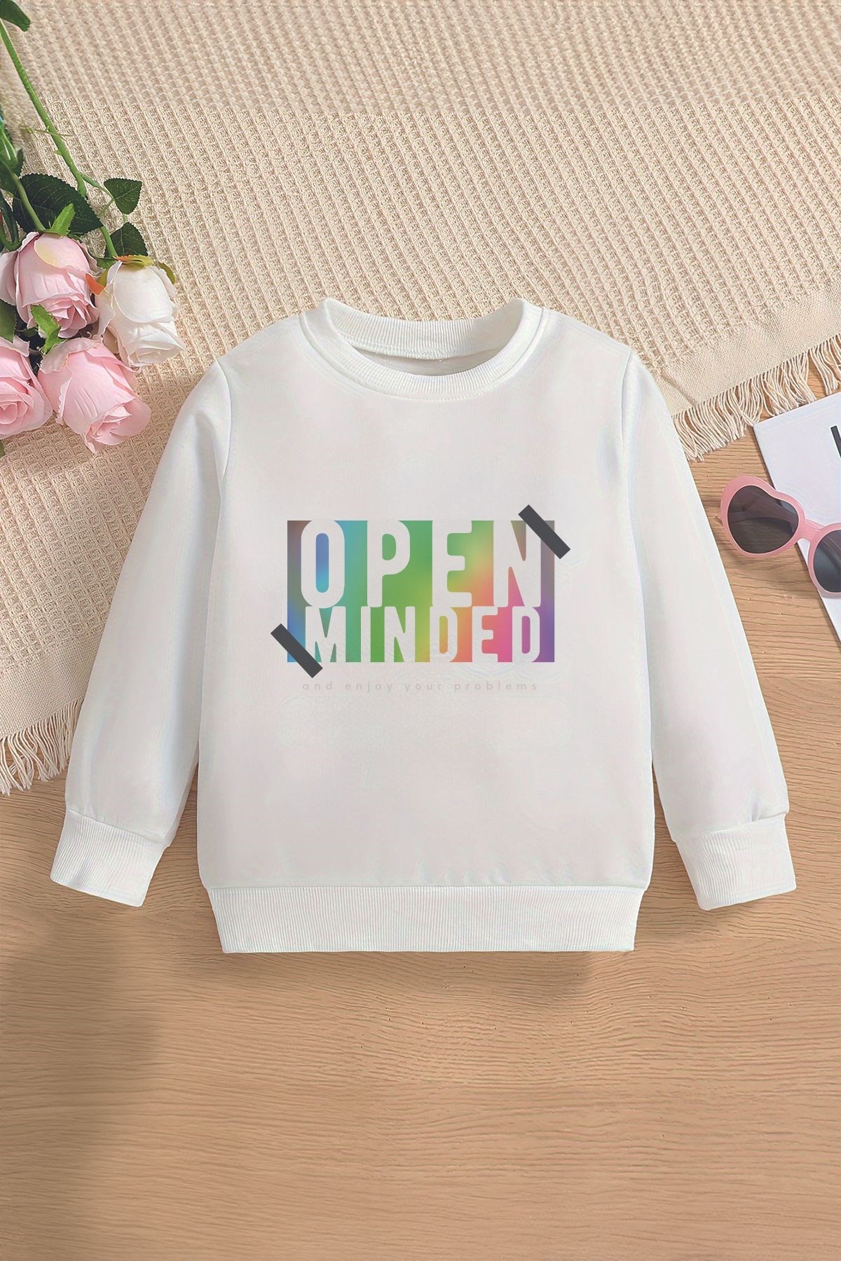 Tarz Open Mind Neon Renkli Baskılı Oversize Kapüşonlu Çocuk Sweatshirt 14559