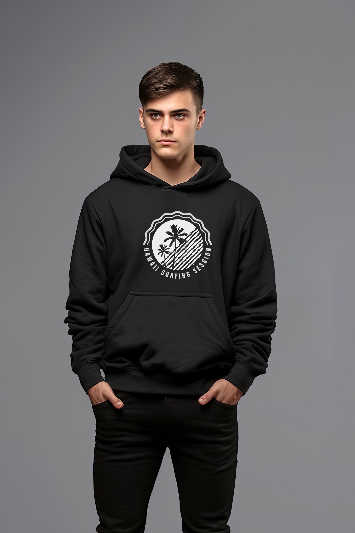 Hawaıı Surfıng Sessıon Tarz Kapşonlu Erkek Sweatshirt