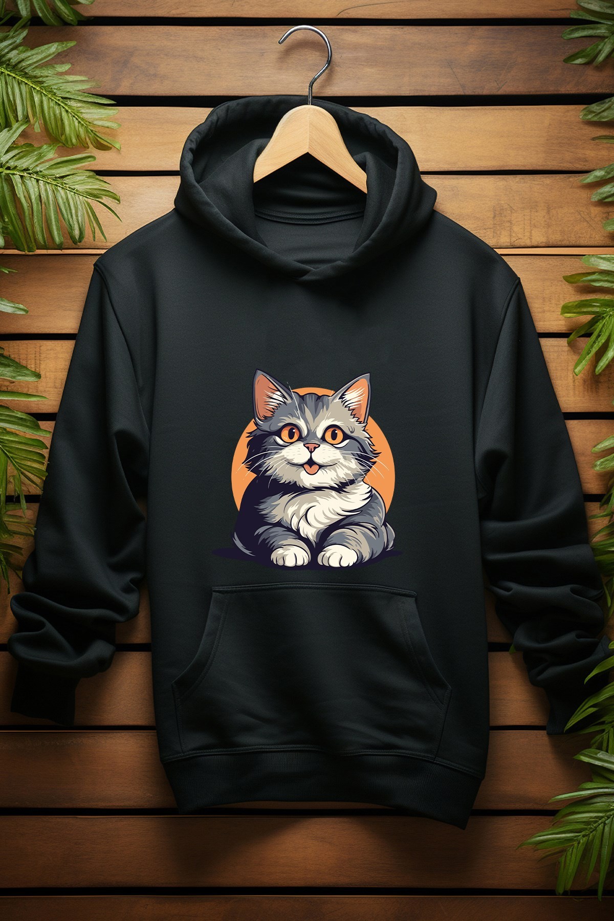 Unısex Dijital Baskılı Tommy Cat Kapşonlu Sweatshirt